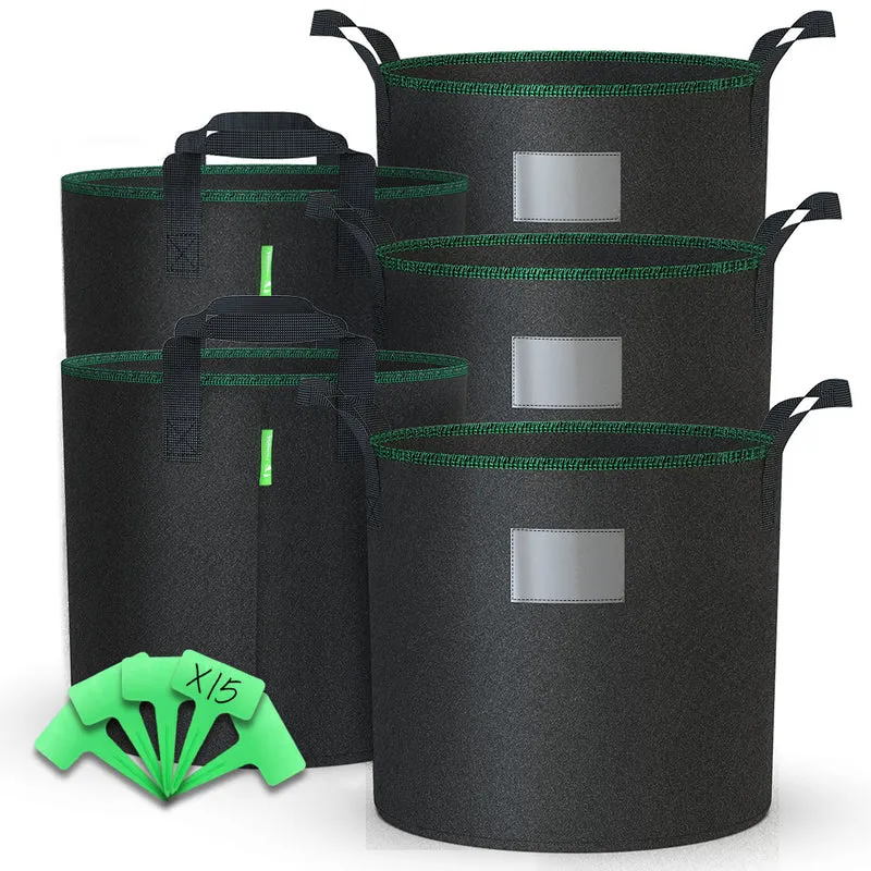 Lot de 5 sacs de plantation non tisse 30L avec poignee Noir
