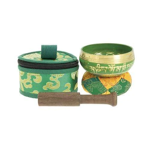 Bol tibétain avec symboles vert 7,5 cm