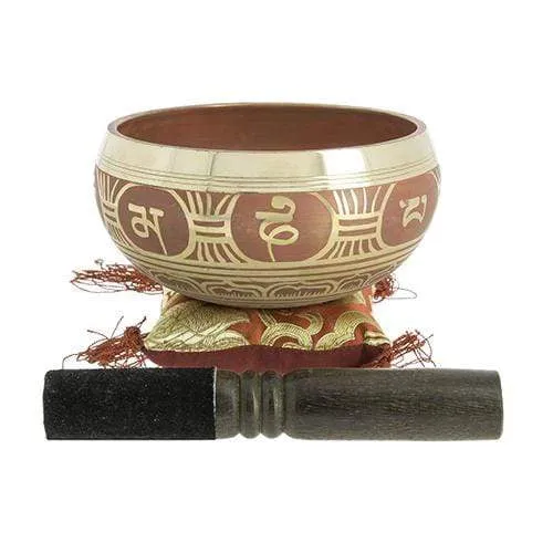 Bol tibétain avec symboles rouge 13,5 cm