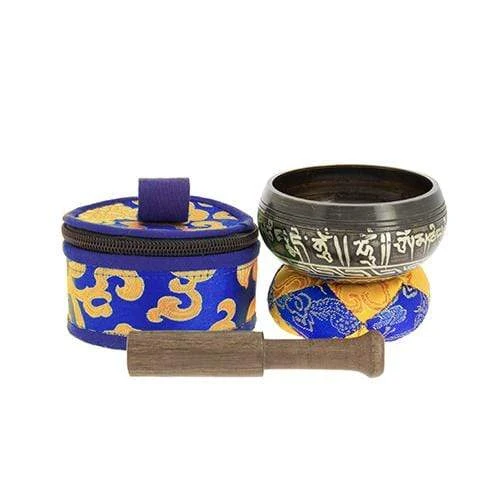 Bol tibétain avec symboles noir 7,5 cm