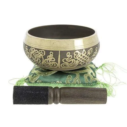 Bol tibétain avec symboles noir 10 cm