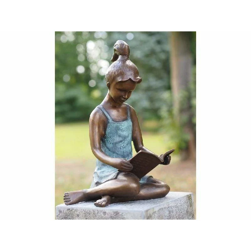 Fille avec chignon qui lit un livre Edith - 41 x 20 x 25CM - Statue en bronze