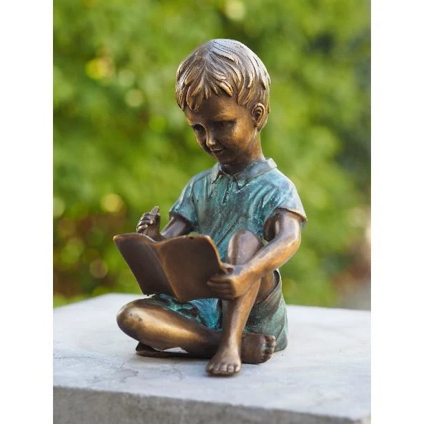 Garçon heureux qui lit un livre Adrien - 15 x 10 x 8CM - Statue en bronze