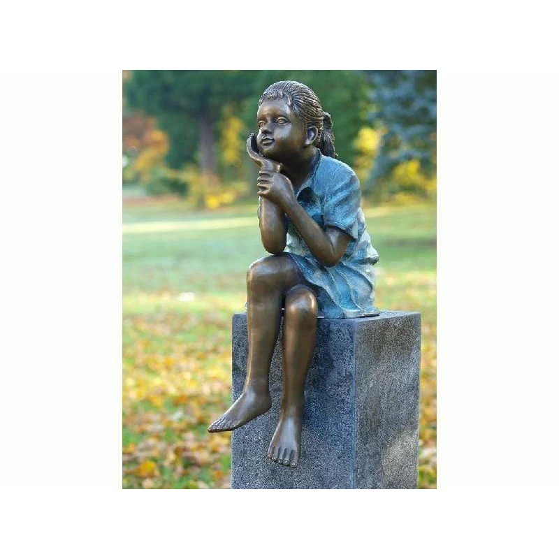 Fille rêveuse assise Madeleine - 64 x 22 x 30CM - Statue en bronze