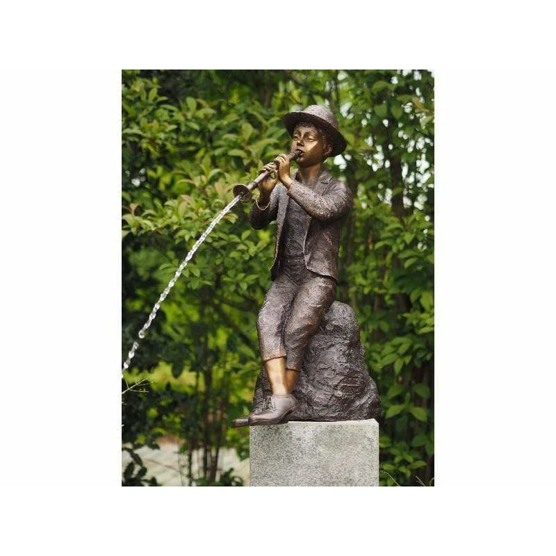 Garçon debout qui joue de la flûte - 78 x 33 x 48CM - Statue en bronze