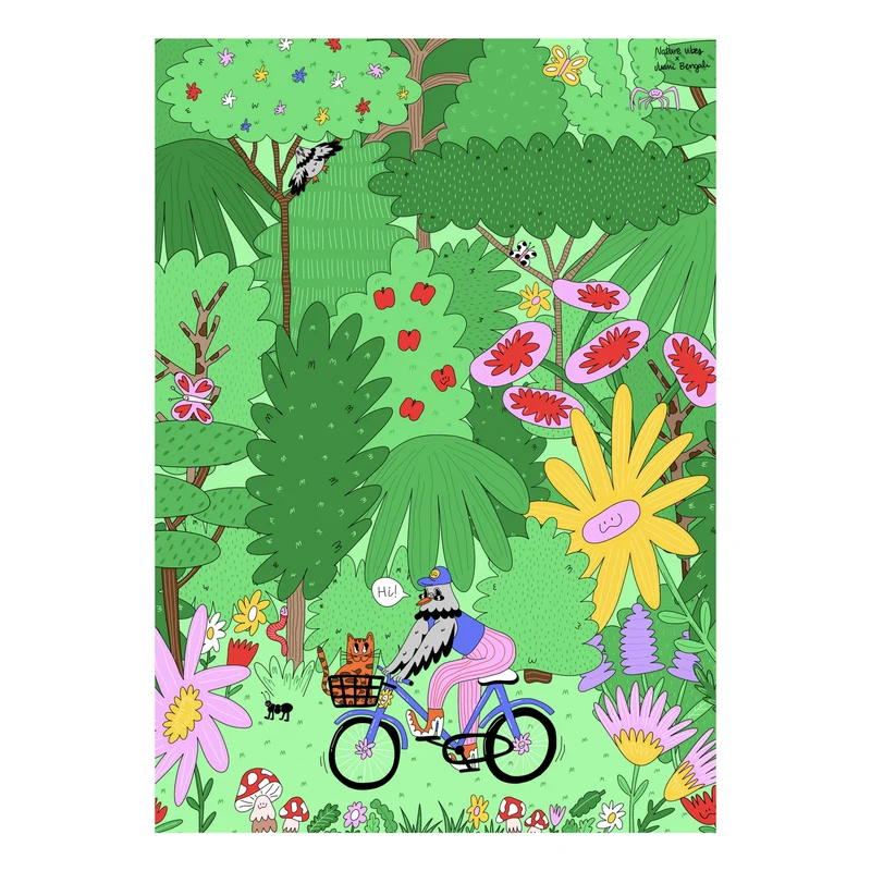 Lámina Decorativa A4 – Hi, Ilustración de Juani Bengali - Nature Vibes