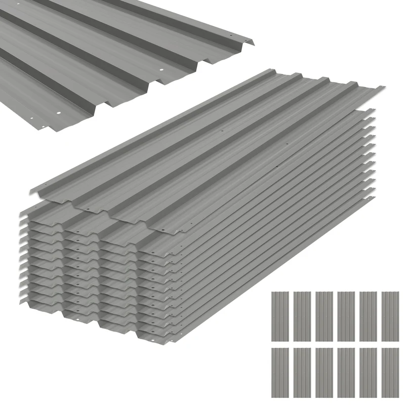 Outsunny Lot de 12 panneaux de toit en acier galvanisé 129x45cm Gris
