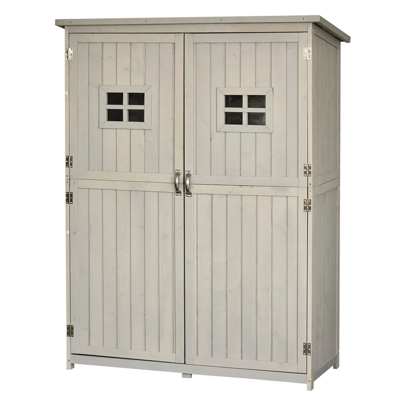 Outsunny Abri de Jardin en Bois avec Étagères 127,5x50x164 Cm Gris