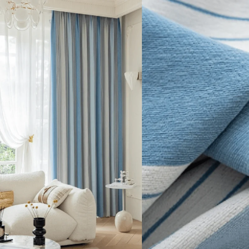 Rideau thermique combiné bleu gris et blanc