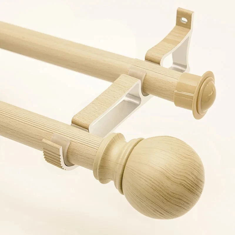 Double tringle à rideaux bois à embout rond