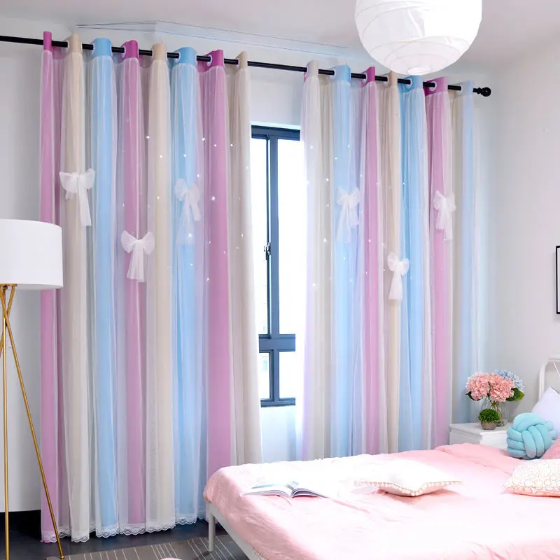 Rideau enfant arc en ciel rosé