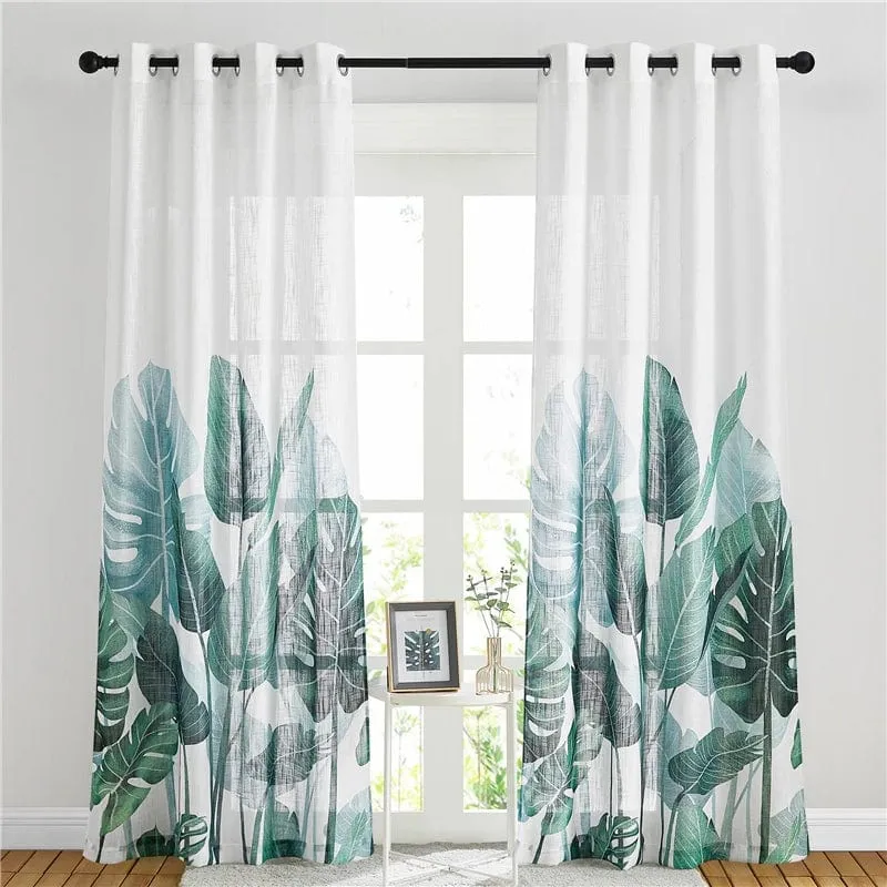 Voilage blanc à motifs feuilles