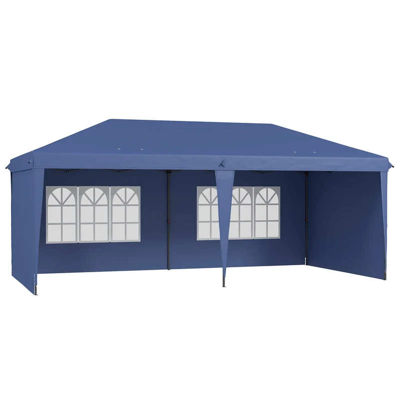 Outsunny Tonnelle Pliable 6x3 M Avec 4 Parois Amovibles 2 Fenêtres Bleu