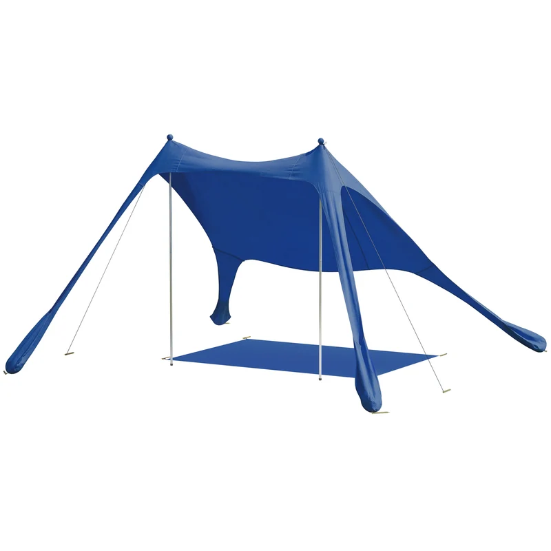 Outsunny Tente de Plage Pliable Avec Tapis UPF50+ Poteaux en Aluminium Pelle Sac