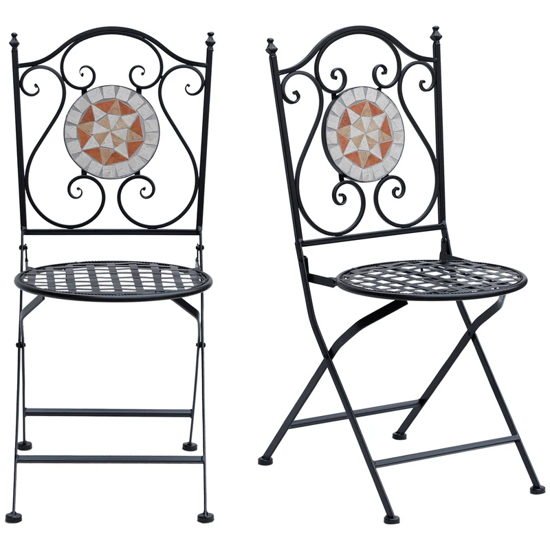 Outsunny Lot de 2 Chaises Pliantes de Jardin Bistro Mosaïque