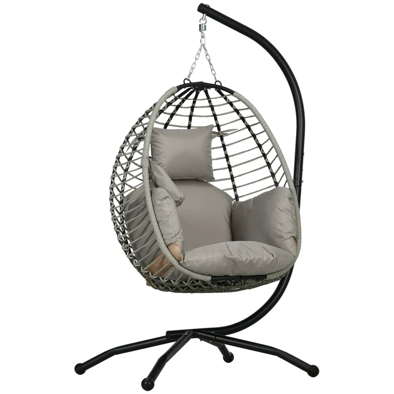 Outsunny Fauteuil Suspendu Œuf avec Support Panier Pliable Coussin Gris et Noir