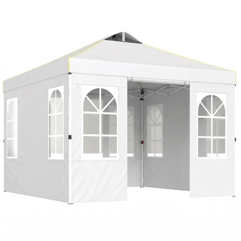 Outsunny Tonnelle Pliable 3x3m Pop-up Hauteur Réglable Murs Latéraux Amovibles Blanc