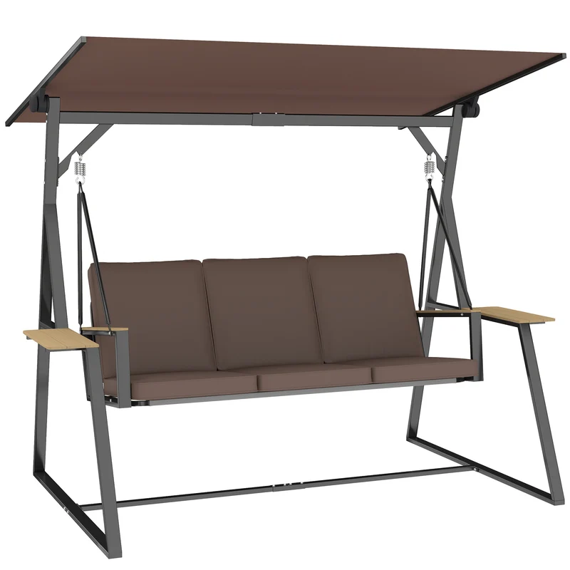 Outsunny Balancelle de Jardin 3 Places avec Toit Réglable et 2 Tablettes