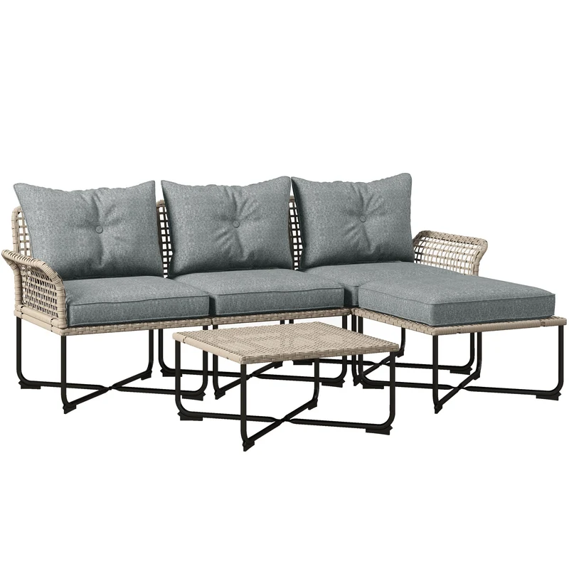 Outsunny Ensemble de jardin en rotin synthétique 5 pièces gris