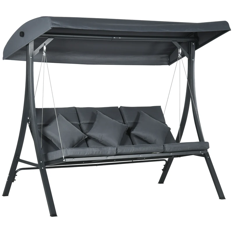 Outsunny Balancelle de jardin 3 places avec toit réglable 202x115x168 cm Gris