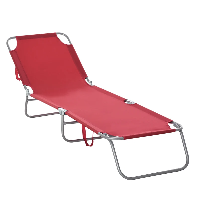 Outsunny Chaise Longue Pliante Dossier Réglable sur 5 Niveaux 187x55x24 Cm Bordeaux