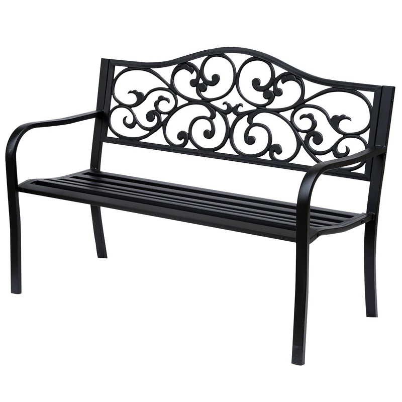 Outsunny Banc de Jardin en Acier Charge 240 kg pour Patio 127x60x89 cm Noir