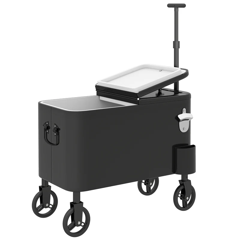 Outsunny Chariot réfrigérant 56 L avec roues, poignée réglable et décapsuleur noir