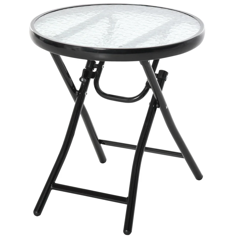 Outsunny Table ronde pliante en verre avec boucle de sécurité Jardin Ø45 cm