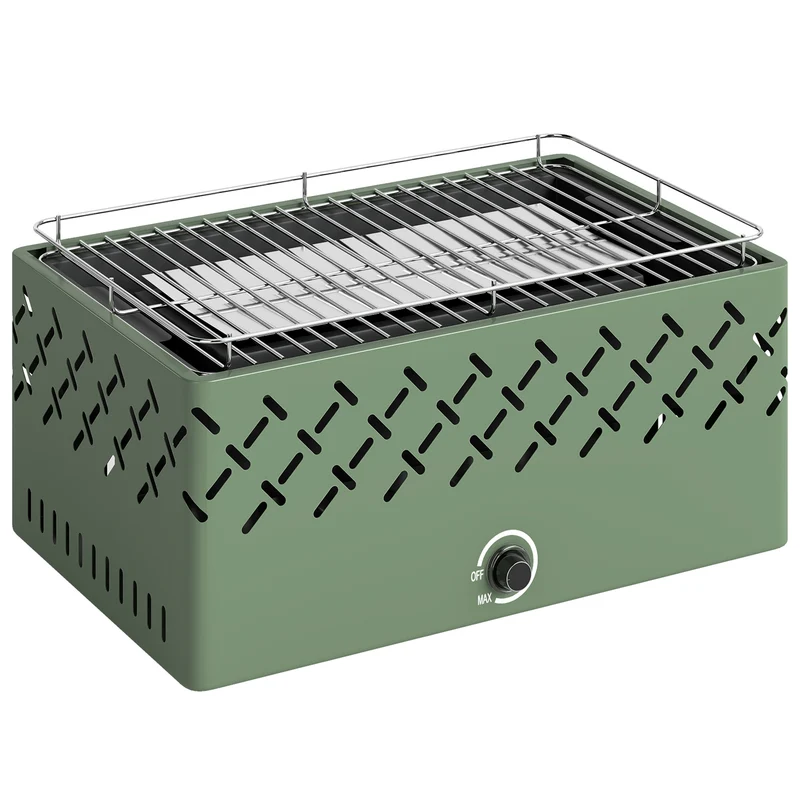 Outsunny Barbecue au charbon de bois avec ventilateur intégré 45,5x29x21 cm Vert clair