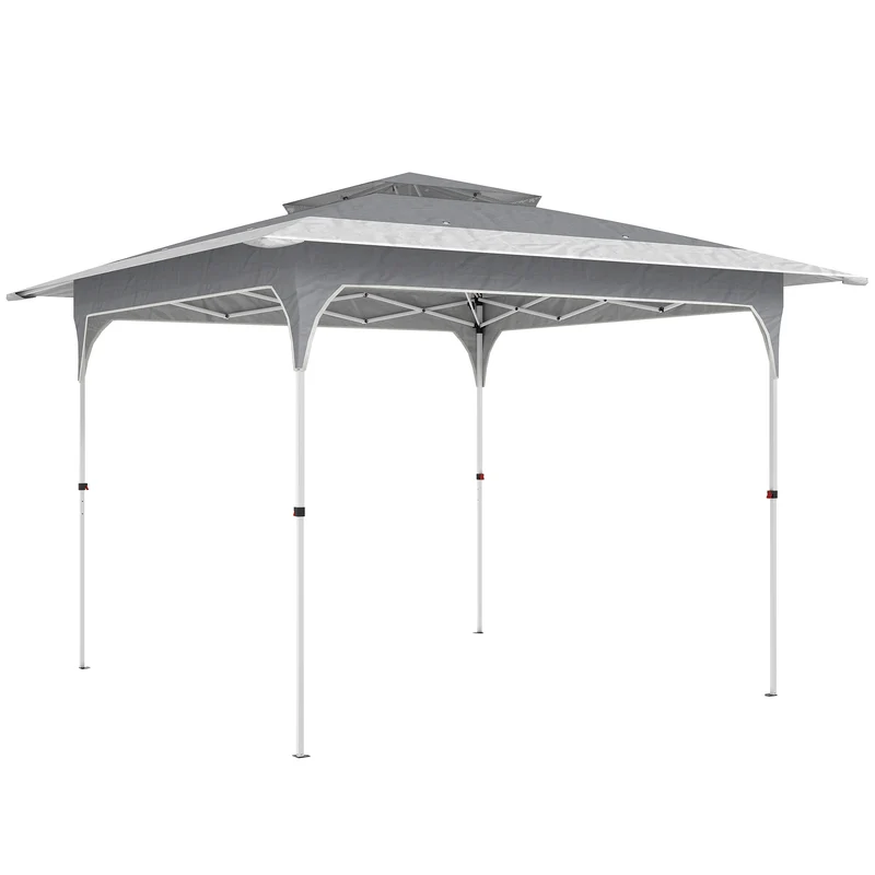 Outsunny Tonnelle Pliante 3,5x3,5 M Double Toit Hauteur Réglable Upf50+ Gris