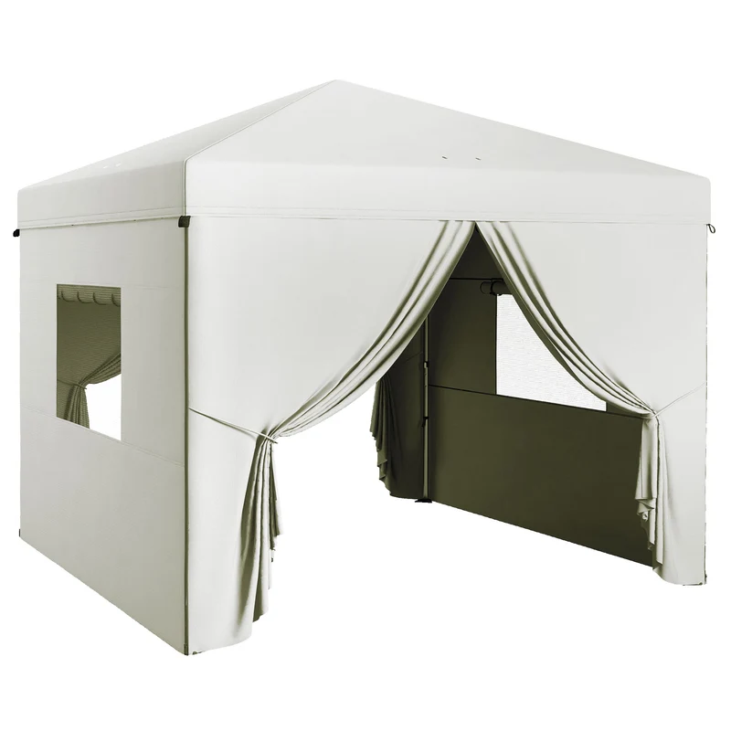 Outsunny Tente Pliante 3x3 M Avec 4 Parois Latérales Hauteur Réglable Blanc
