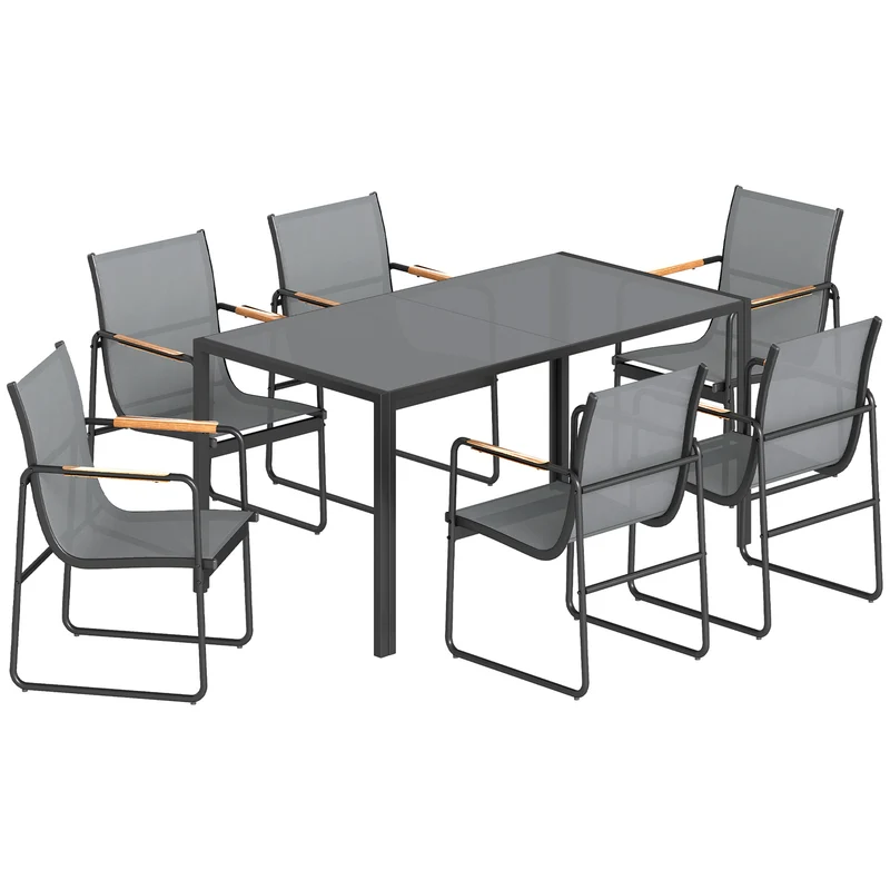 Outsunny Ensemble de jardin 7 pièces table et chaises respirantes