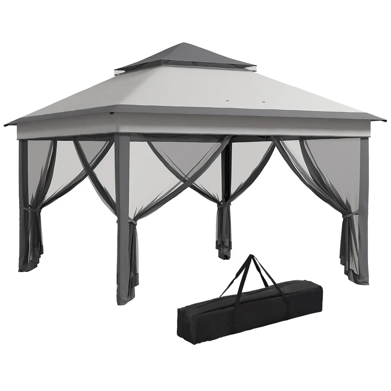 Outsunny Tente pliante 3,26x3,26x2,72 M avec double toit hauteur réglable Gris
