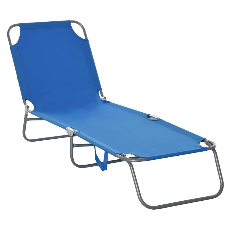 Outsunny Chaise Longue Pliante Avec Dossier Réglable Sur 5 Niveaux 187x55x24 Cm Bleu