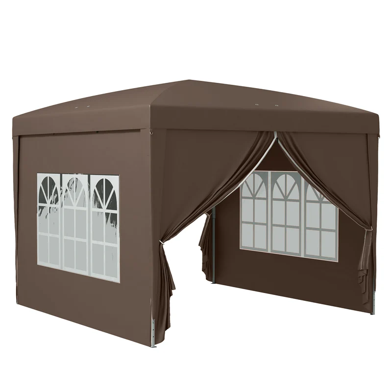 Outsunny Tente Pliante Pop-up 3x3 M Avec 4 Parois Latérales Anti-UV Café