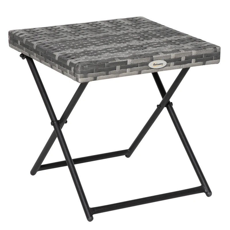 Outsunny Table de jardin pliante en rotin synthétique 40x40x40 cm Gris