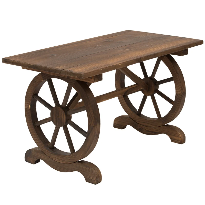 Outsunny Table de Jardin en Bois 110x60x65 cm avec Pieds en Forme de Roue
