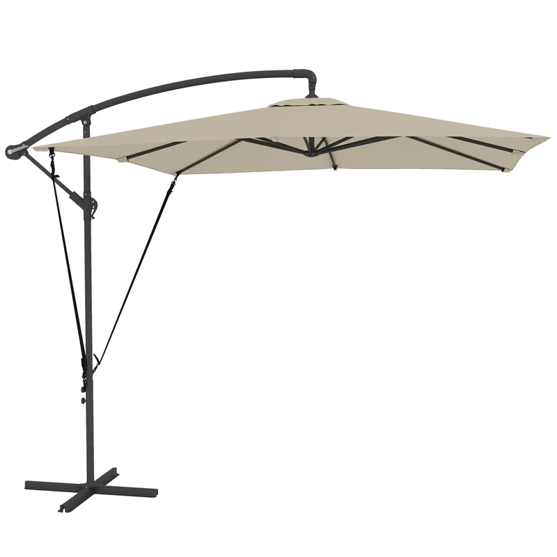 Outsunny Parasol Excentré 247x247 Cm Avec Base Croisée Manivelle Kaki