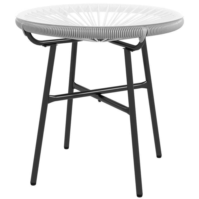 Outsunny Table d'appoint en rotin synthétique avec plateau en verre trempé Ø50x50 cm