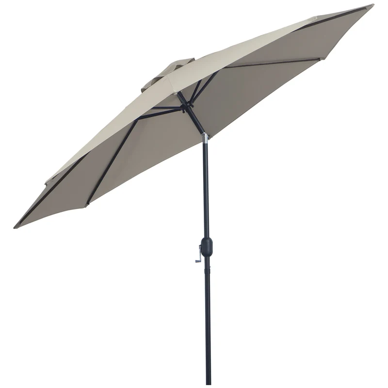Outsunny Parasol de Jardin Ø295x250 Cm avec Manivelle et Inclinaison Gris Clair