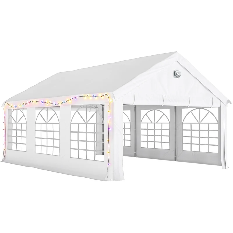 Outsunny Tente de réception 4x6 m avec lumières LED Murs amovibles Portes Blanc