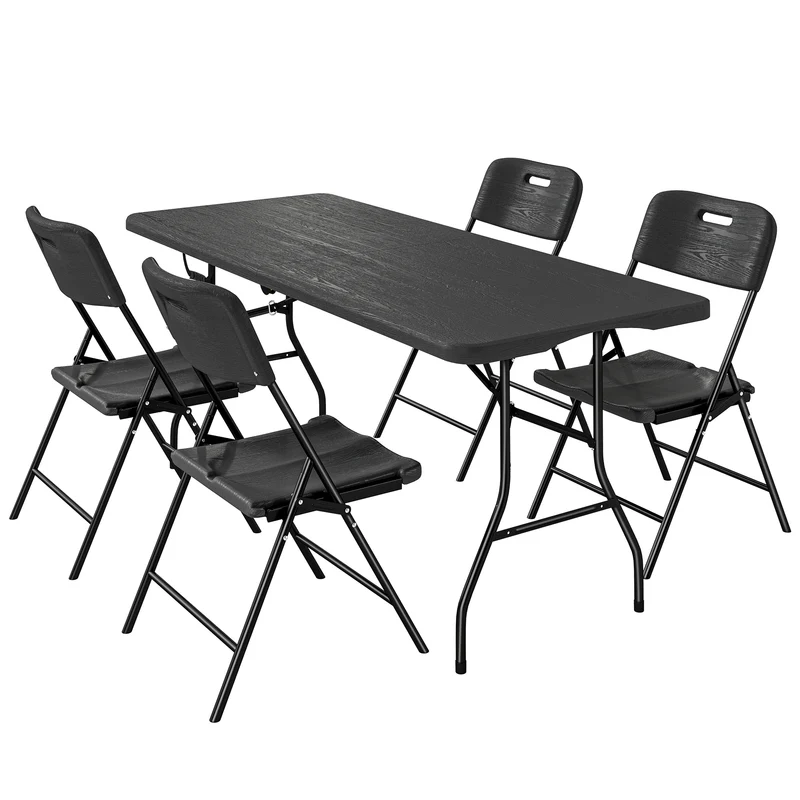 Outsunny Ensemble de Camping Pliant avec Table et 4 Chaises Noir