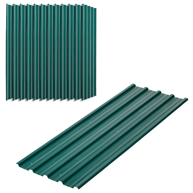 Outsunny Lot de 12 Panneaux de Toiture en Acier Galvanisé 129x45cm Vert