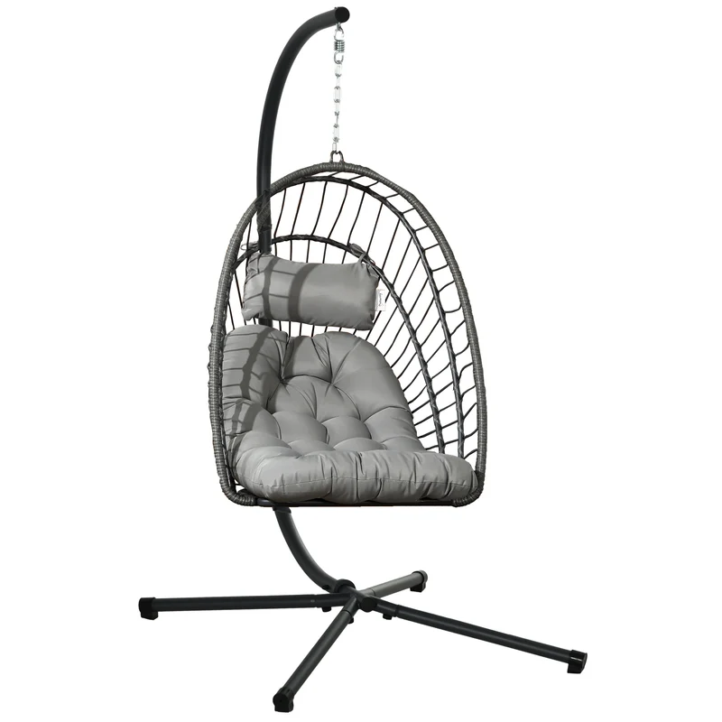 Outsunny Fauteuil Suspendu en Rotin avec Coussin Appuie-tête Gris Foncé