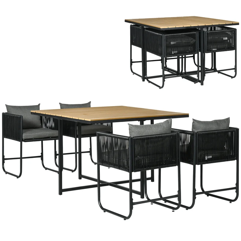 Outsunny Ensemble de jardin d'extérieur en rotin synthétique avec table carrée et chaises