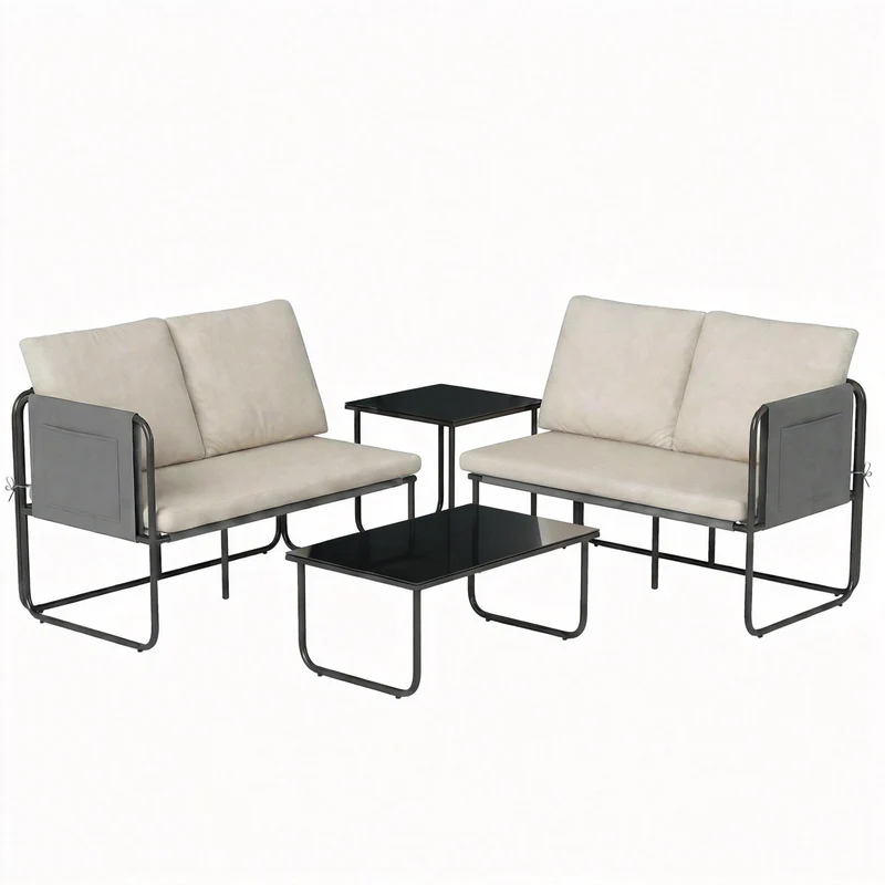 Outsunny Ensemble de jardin 4 pièces 2 tables en verre 2 canapés coussins