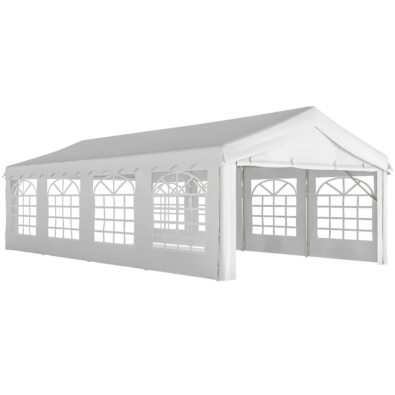 Outsunny Tente de réception 4x8 M avec parois amovibles, porte et fenêtres blanc