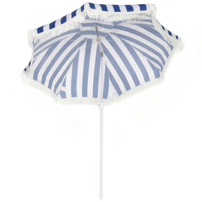 Outsunny Parasol de plage à franges Ø 180 cm Hauteur réglable, Inclinaison 30°