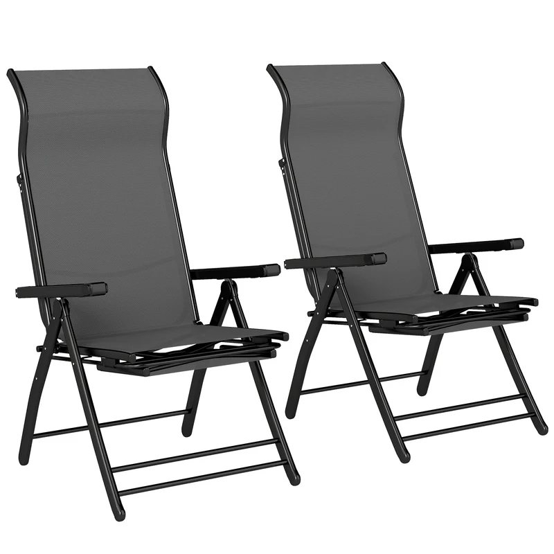 Outsunny Lot De 2 Chaises Pliantes Inclinables À Dossier Haut Réglable Gris