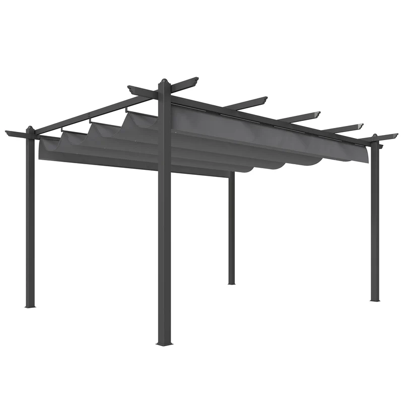 Outsunny Pergola de jardin 4x3 m avec toit rétractable et cadre en aluminium Gris